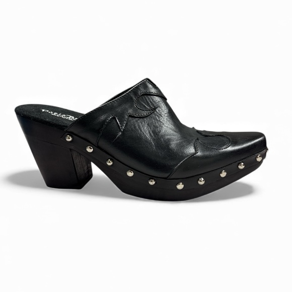 Paris Blues Shoes - Paris Blues Freda Black Leather Western Platform Clogs Womens Sz 7.5 Pointed Toe
